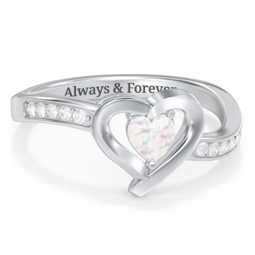 Falling For You Accented Heart Ring – Sterling Silver with Opal and White Premium Zirconia