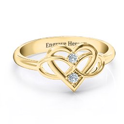 Together Forever Two-Stone Ring in 10K Solid Yellow Gold with Cubic Zirconia