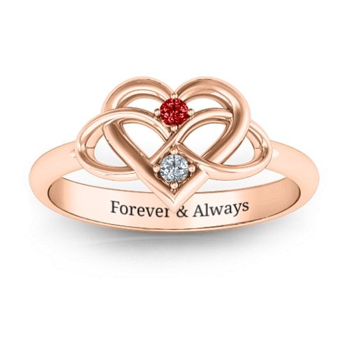 Together Forever Two-Stone Ring – 10K Rose Gold with Garnet and Cubic Zirconia