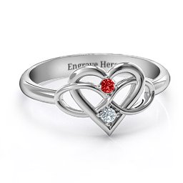 Together Forever Two-Stone Ring in 10K Solid White Gold with Garnet and Cubic Zirconia