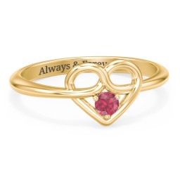 Forget Me Knot Heart Infinity Ring in 18K Gold Plated Silver with Ruby
