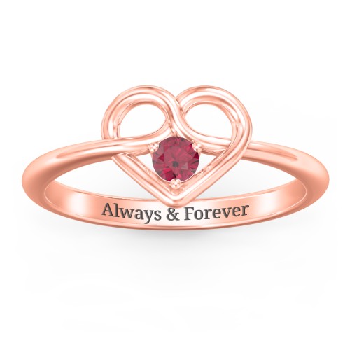 Forget Me Knot Heart Infinity Ring – 10K Rose Gold with Ruby