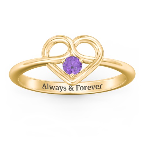 Forget Me Knot Heart Infinity Ring – 18K Gold Plated Silver with Amethyst