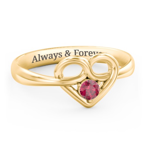 Forget Me Knot Heart Infinity Ring – 18K Gold Plated Silver with Ruby