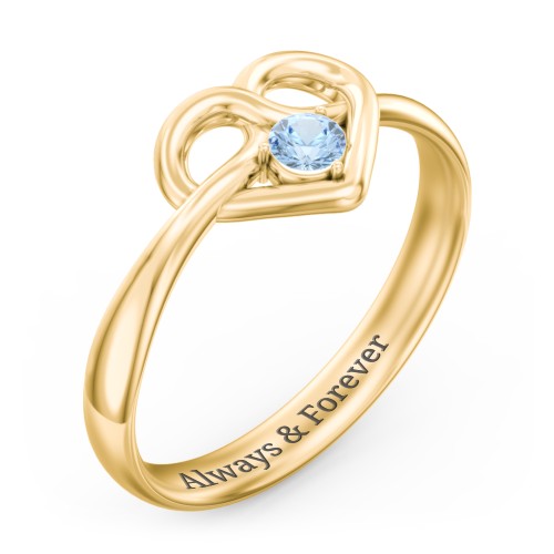 Forget Me Knot Heart Infinity Ring – 18K Gold Plated Silver with Blue Topaz