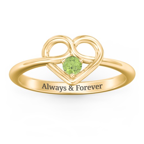 Forget Me Knot Heart Infinity Ring – 18K Gold Plated Silver with Peridot
