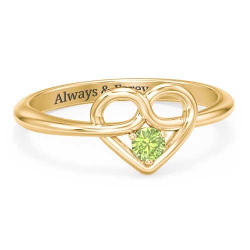 Forget Me Knot Heart Infinity Ring – 18K Gold Plated Silver with Peridot