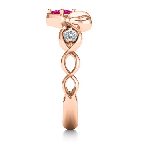 Shimmering Infinity Princess Stone Heart Ring – 10K Rose Gold with Ruby and Cubic Zirconia
