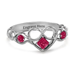 Shimmering Infinity Princess Stone Heart Ring in 925 Sterling Silver with Ruby