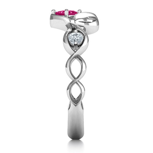 Shimmering Infinity Princess Stone Heart Ring – Sterling Silver with Ruby and Cubic Zirconia