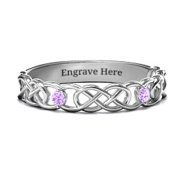 Two-Stone Interwoven Infinity Ring in 925 Sterling Silver with Amethyst