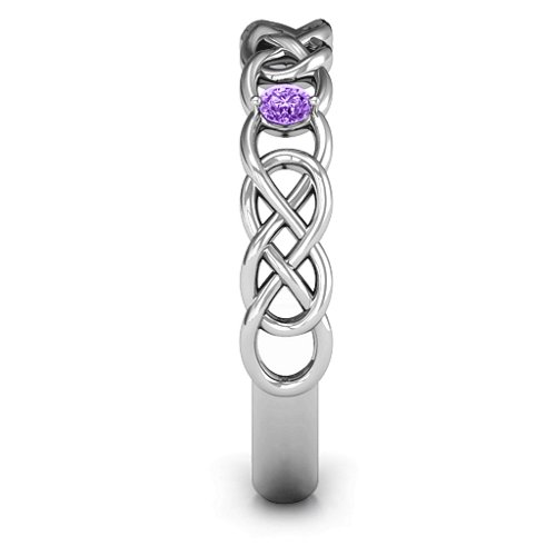 Two-Stone Interwoven Infinity Ring – Sterling Silver with Amethyst