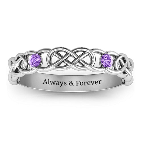 Two-Stone Interwoven Infinity Ring – Sterling Silver with Amethyst