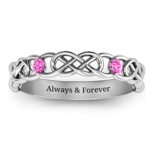 Two-Stone Interwoven Infinity Ring – Sterling Silver with Pink Tourmaline