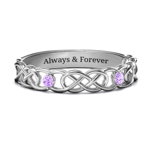 Two-Stone Interwoven Infinity Ring – Sterling Silver with Amethyst