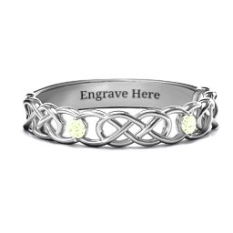 Two-Stone Interwoven Infinity Ring in 925 Sterling Silver with Peridot