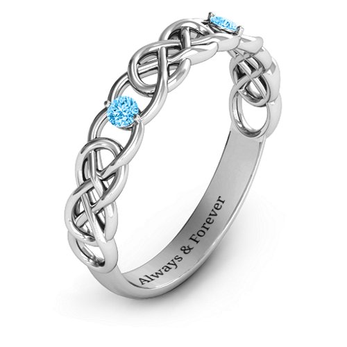 Two-Stone Interwoven Infinity Ring – Sterling Silver with Blue Topaz
