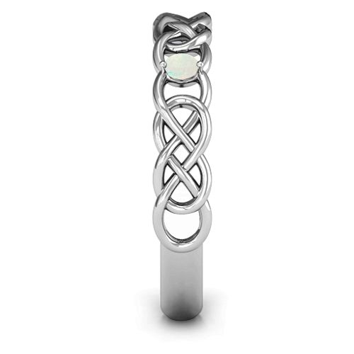 Two-Stone Interwoven Infinity Ring – Sterling Silver with Opal