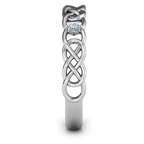Two-Stone Interwoven Infinity Ring – Sterling Silver with Blue Topaz and Cubic Zirconia
