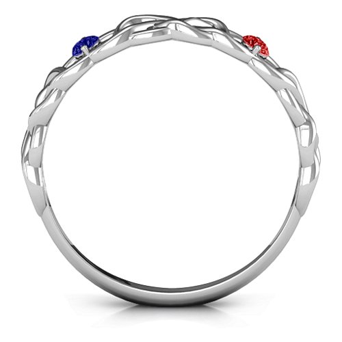 Two-Stone Interwoven Infinity Ring – Sterling Silver with Blue Sapphire and Garnet