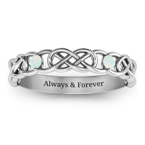 Two-Stone Interwoven Infinity Ring – Sterling Silver with Opal