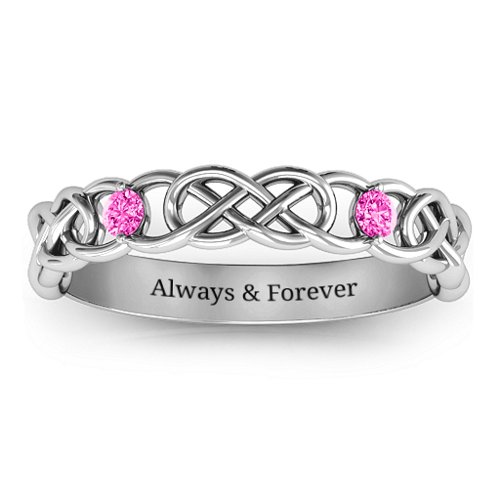 Two-Stone Interwoven Infinity Ring – Sterling Silver with Pink Tourmaline