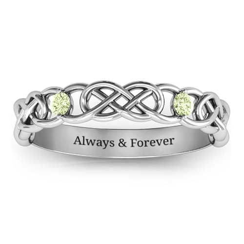 Two-Stone Interwoven Infinity Ring – Sterling Silver with Peridot