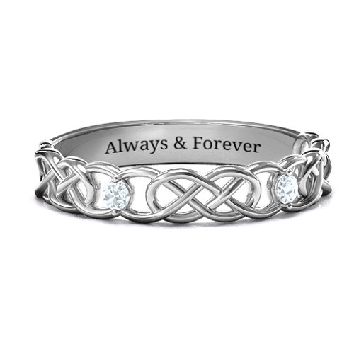 Two-Stone Interwoven Infinity Ring – Sterling Silver with Cubic Zirconia