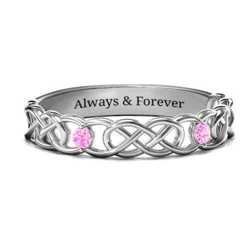 Two-Stone Interwoven Infinity Ring – Sterling Silver with Pink Tourmaline