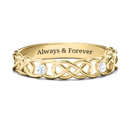 Two-Stone Interwoven Infinity Ring in 10K Solid Yellow Gold with Diamond