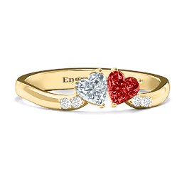 Follow Your Heart Ring in 14K Solid Yellow Gold with Cubic Zirconia, Garnet, and White Premium Zirconia