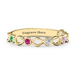 Five-Stone Family Forever Band in 10K Solid Yellow Gold with Emerald, Ruby, Cubic Zirconia, Amethyst, and Blue Sapphire