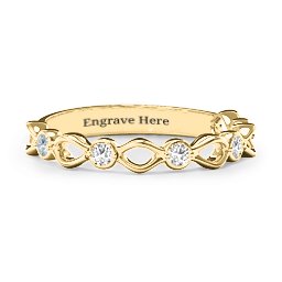 Five-Stone Family Forever Band in 14K Solid Yellow Gold with Cubic Zirconia and White Premium Zirconia