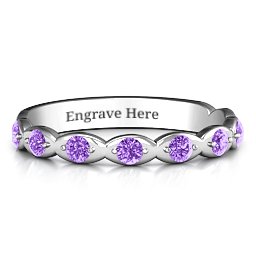 Vintage Glamour Accented Band in 925 Sterling Silver with Amethyst, Amethyst Premium Zirconia, and Red Premium Zirconia