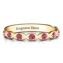 Vintage Glamour Accented Band in 14K Solid Yellow Gold with Red Premium Zirconia, Amethyst Premium Zirconia, and Amethyst