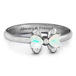 Beauty And The Bow Ring in 925 Sterling Silver with Opal and White Premium Zirconia