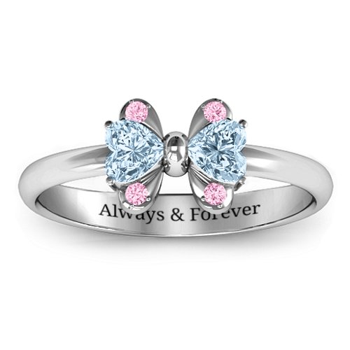 Beauty And The Bow Ring – Sterling Silver with Aquamarine and Fancy Pink Premium Zirconia
