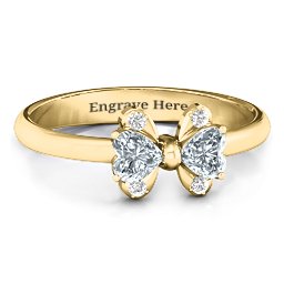Beauty And The Bow Ring in 10K Solid Yellow Gold with Cubic Zirconia and White Premium Zirconia