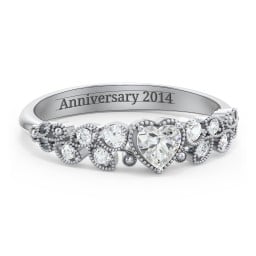 Heart Cut Gemstone Ring with Milgrain and Leaf Detailing