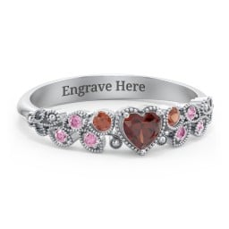 Heart Cut Gemstone Ring with Milgrain and Leaf Detailing