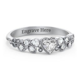Heart Cut Gemstone Ring with Milgrain and Leaf Detailing