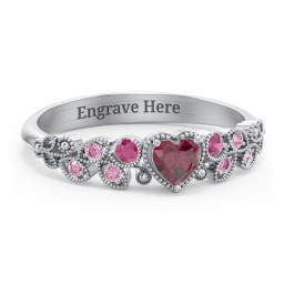 Heart Cut Gemstone Ring with Milgrain and Leaf Detailing