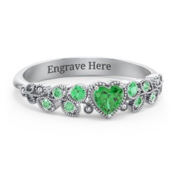 Heart Cut Gemstone Ring with Milgrain and Leaf Detailing