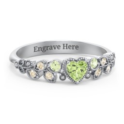 Heart Cut Gemstone Ring with Milgrain and Leaf Detailing