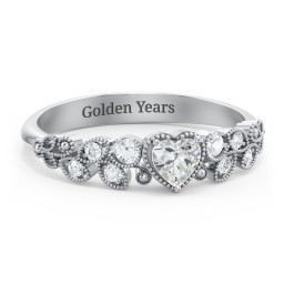 Heart Cut Gemstone Ring with Milgrain and Leaf Detailing