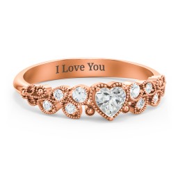 Heart Cut Gemstone Ring with Milgrain and Leaf Detailing