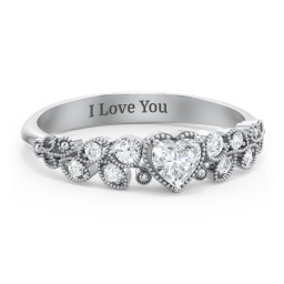 Heart Cut Gemstone Ring with Milgrain and Leaf Detailing