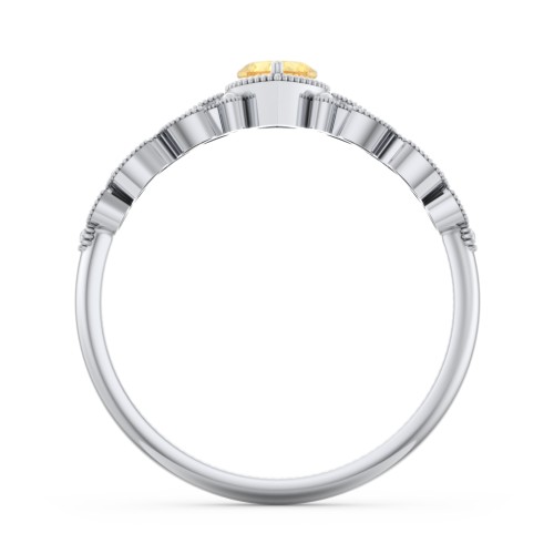 Heart Cut Gemstone Ring with Milgrain and Leaf Detailing – 10K White Gold with Citrine, Cubic Zirconia, and Amethyst Premium Zirconia
