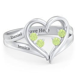 Engravable Split Shank Heart Ring with Gemstones