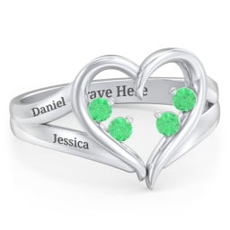 Engravable Split Shank Heart Ring with Gemstones